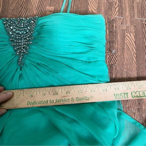 Vintage Y2K Mermaid Fairy Fantasy Cache Turquoise Beaded Halter Prom Gown 4 - Picture 11 of 13
